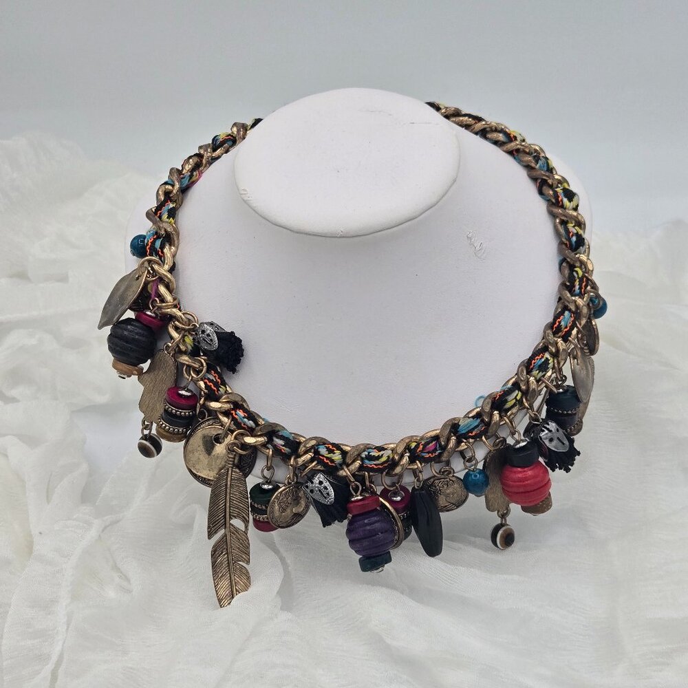 Bohemian Mixed Media Charm Necklace